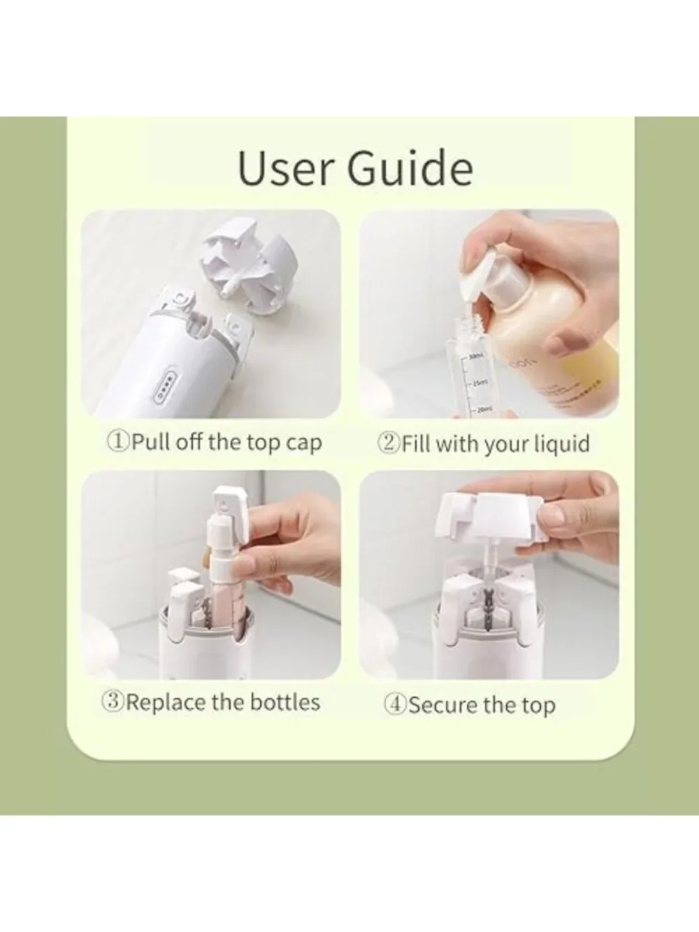 4-in-1 Travel Toiletry Bottles, Leakproof Pump Dispenser, TSA Compliant